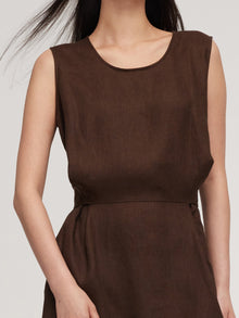 100% Linen Twist Front Women Sleeveless Maxi Dress