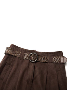 100% Linen A-Line Women Skirt With Braided Belt
