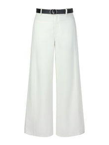 100% Cotton Denim Women Wide Leg Jeans With Belt