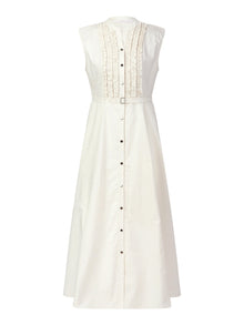 100% Cotton Gather-waisted Women Sleeveless Maxi Dress With Two Belts