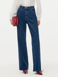 100% Cotton Bow Top And Adjustable Waist Denim Jeans Two-Piece Set
