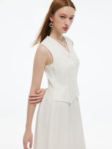 100% Acetate Faux Two-Piece Women Vest Maxi Dress