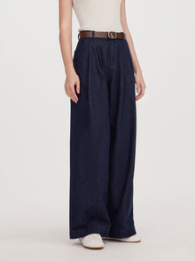 100% Cotton Denim Wide Leg Women Jeans With GO Letter Belt