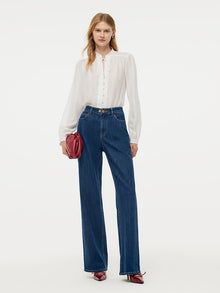 100% Cotton Bow Top And Adjustable Waist Denim Jeans Two-Piece Set