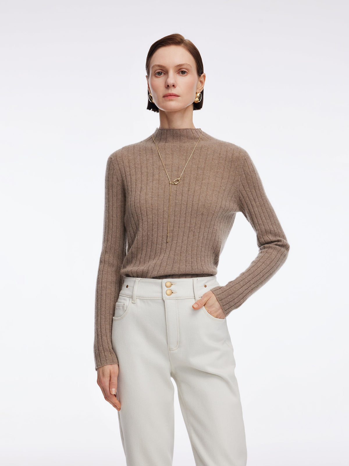 100% Cashmere Seamless Mock Neck Women Sweater
