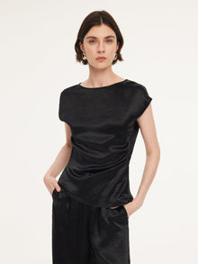 100% Acetate Ruched Side Top And Pants Two-Piece Set