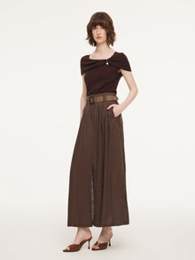 100% Linen A-Line Women Skirt With Braided Belt