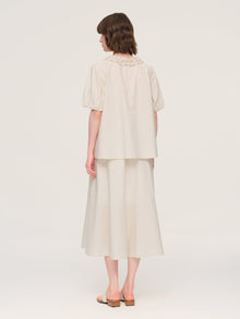 100% Cotton Ruffle Round Neck Top And A-Line Skirt Two-Piece Set