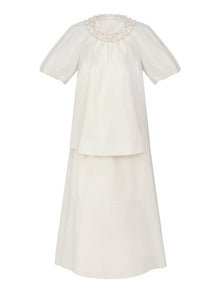100% Cotton Ruffle Round Neck Top And A-Line Skirt Two-Piece Set