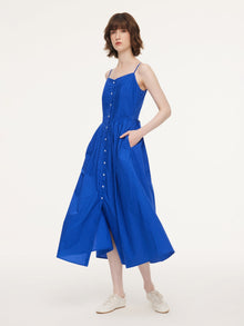 100% Cotton Gathered Waist Women Strap Maxi Dress
