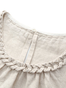 100% Linen Braided Neck Tank Top And Pants Two-Piece Set With Beaded Belt