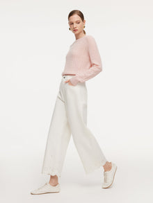 100% Cotton Denim Embroidered Women Wide Leg Jeans