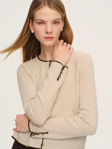 100% Cashmere Contrast Trim Women Cardigan