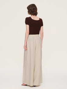 100% Linen Braided Neck Tank Top And Pants Two-Piece Set With Beaded Belt