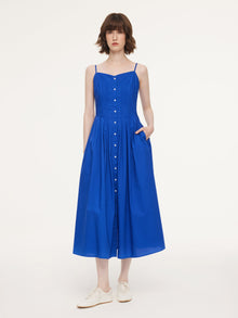 100% Cotton Gathered Waist Women Strap Maxi Dress