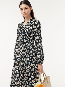 100% Cotton Floral Print Stretch Gathered Waist Women Maxi Dress