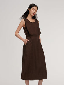 100% Linen Twist Front Women Sleeveless Maxi Dress