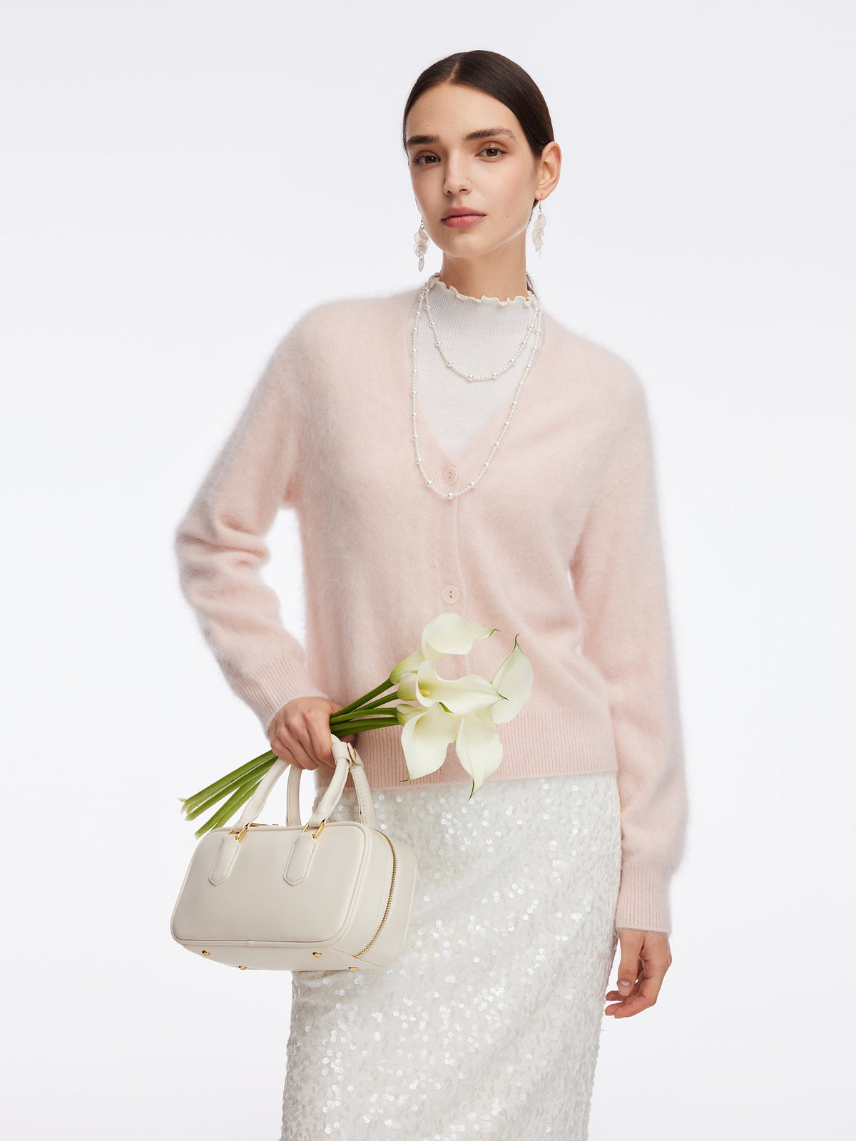 100% Brushed Cashmere V-Neck Women Cardigan