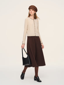 100% Cashmere Contrast Trim Women Cardigan