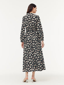 100% Cotton Floral Print Stretch Gathered Waist Women Maxi Dress