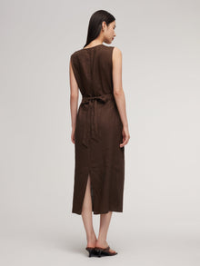 100% Linen Twist Front Women Sleeveless Maxi Dress