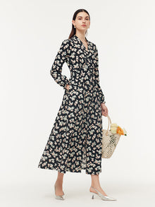 100% Cotton Floral Print Stretch Gathered Waist Women Maxi Dress