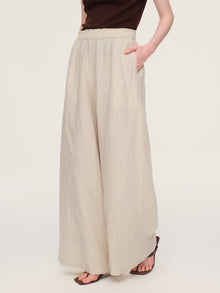 100% Linen Braided Neck Tank Top And Pants Two-Piece Set With Beaded Belt