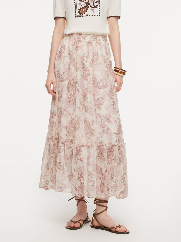 100% 10MM Mulberry Silk Paisley Print Women Skirt With Hairband