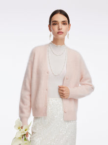 100% Brushed Cashmere V-Neck Women Cardigan
