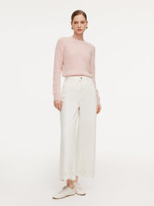 100% Cotton Denim Embroidered Women Wide Leg Jeans