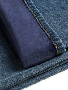 100% Cotton Denim Fleece Lined Women Straight Ankle Length Jeans