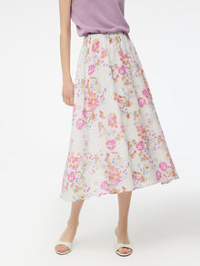 100% Linen Rose Print Women A-Line Skirt