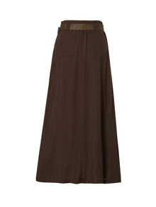 100% Linen A-Line Women Skirt With Braided Belt
