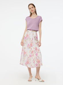 100% Linen Rose Print Women A-Line Skirt