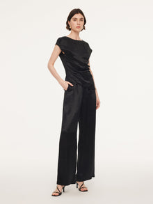 100% Acetate Ruched Side Top And Pants Two-Piece Set