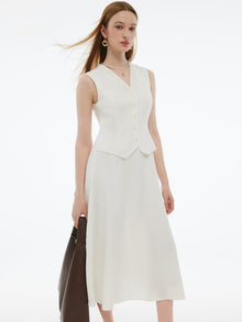 100% Acetate Faux Two-Piece Women Vest Maxi Dress