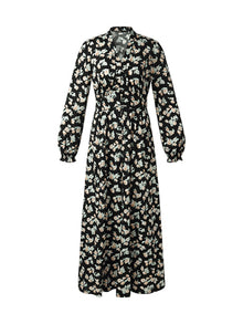 100% Cotton Floral Print Stretch Gathered Waist Women Maxi Dress