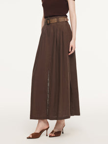 100% Linen A-Line Women Skirt With Braided Belt