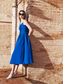 100% Cotton Gathered Waist Women Strap Maxi Dress