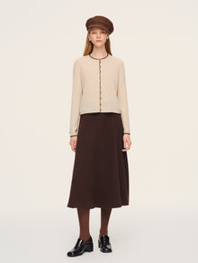 100% Cashmere Contrast Trim Women Cardigan