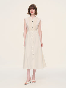 100% Cotton Gather-waisted Women Sleeveless Maxi Dress With Two Belts