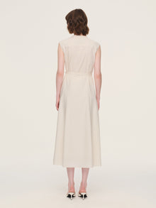 100% Cotton Gather-waisted Women Sleeveless Maxi Dress With Two Belts