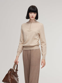 100% Cashmere Half-Zip Women Hooded Sweater