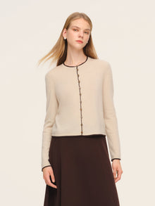 100% Cashmere Contrast Trim Women Cardigan