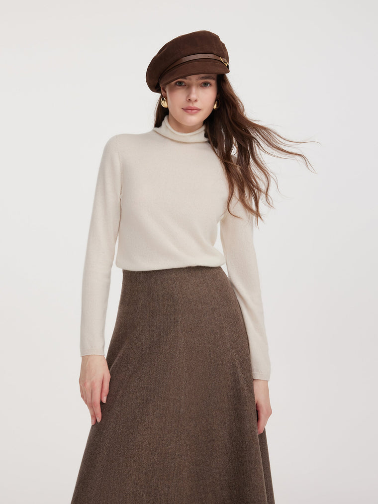 100% Cashmere Seamless Turtleneck Women Knit Top