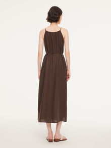 100% Linen Beaded Neck Women Strap Maxi Dress With Tie String Belt