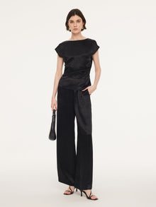 100% Acetate Ruched Side Top And Pants Two-Piece Set