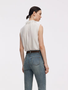 100% Cotton Ruffled Collar Women Sleeveless Blouse