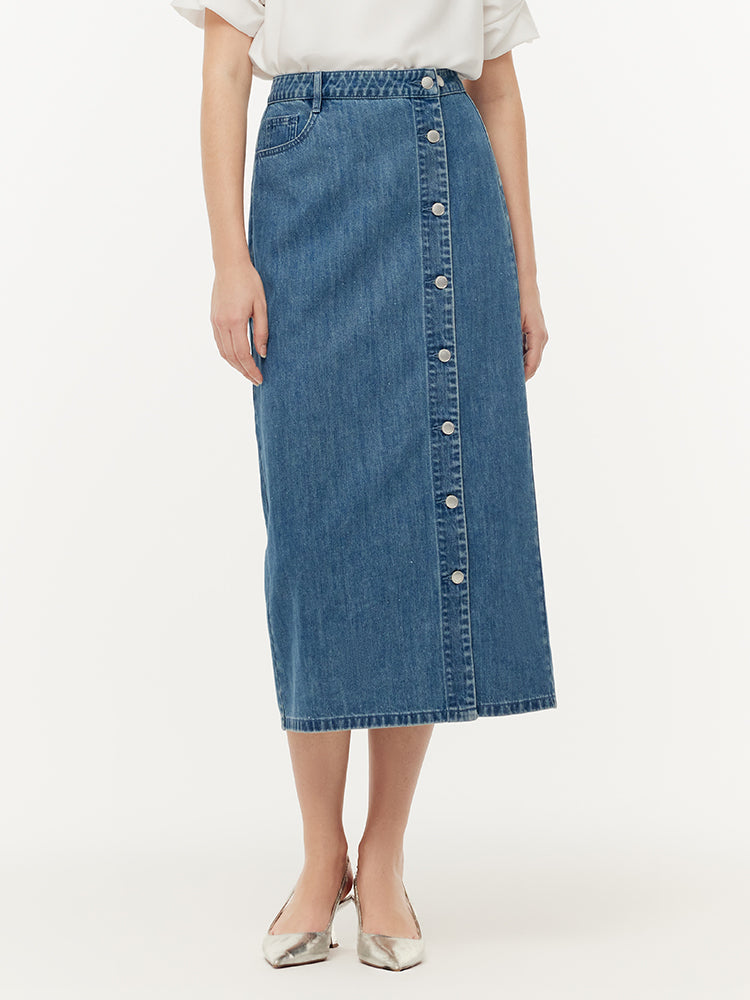 100% Cotton Denim Glitter Adjustable Waist Women Skirt