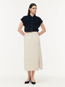 100% Cotton Denim Adjustable Waist Women Slit Skirt